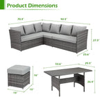 AECOJOY 7 Piece Patio Furniture Set PE Rattan Outdoor Dining Set Sectional Sofa Couch with Table Patio Conversation Set in Gray
