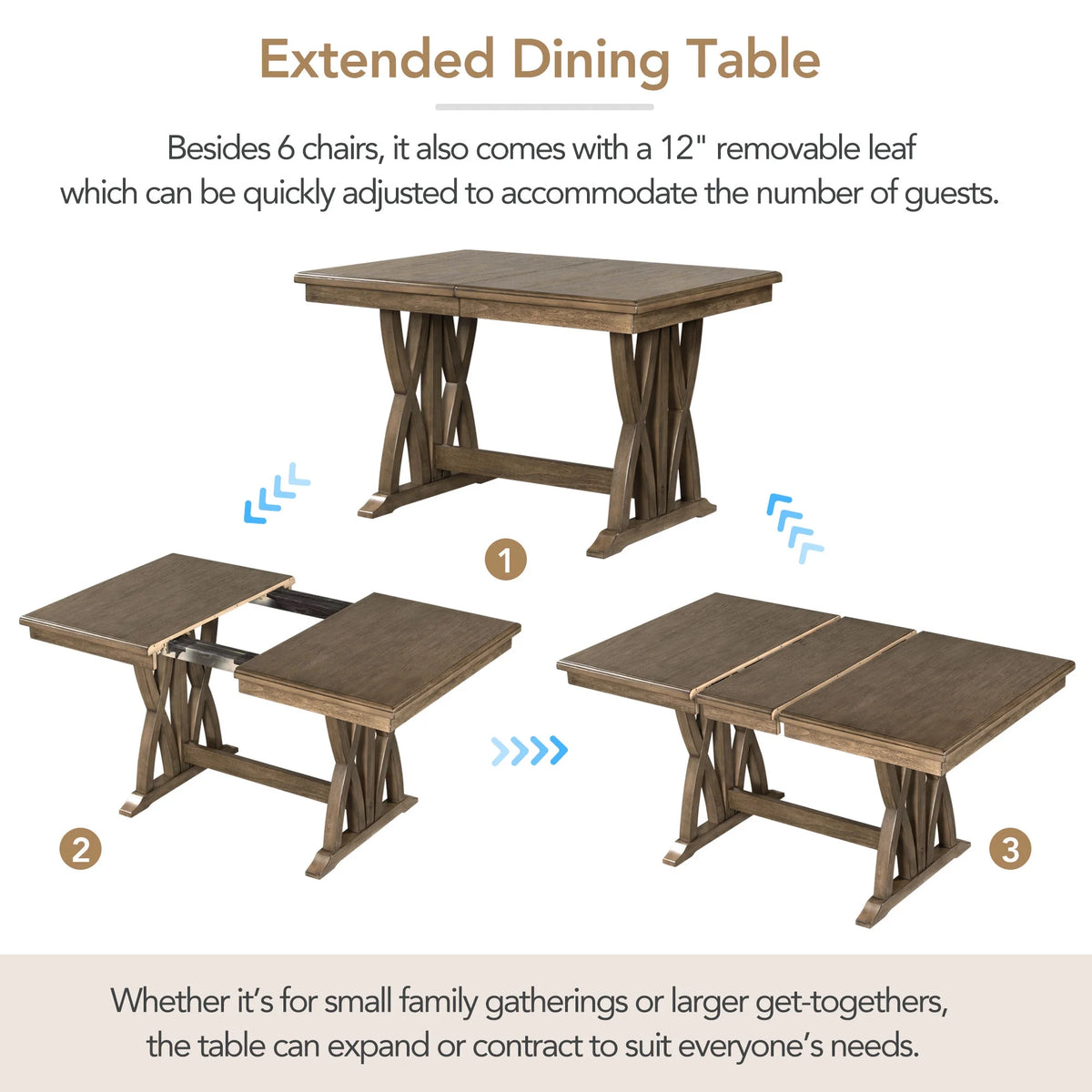 Harper & Bright Designs Farmhouse 7 Pieces Extendable Dining Table Set for 6, Solid Wood Kitchen Table with Butterfly Leaf and 6 Upholstered Chairs, Brown