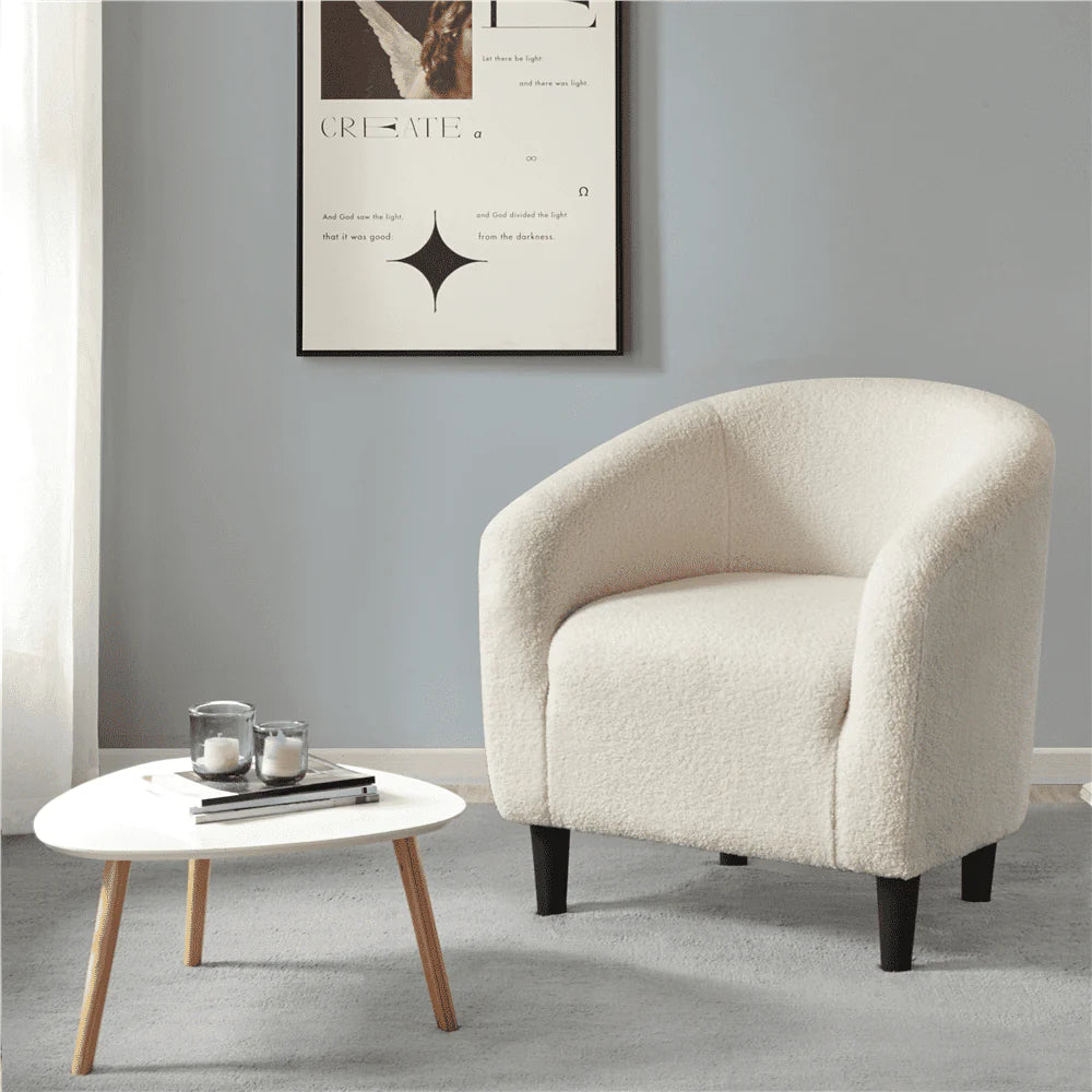 Yaheetech Upholstered Club Chair Accent Barrel Chair, Ivory