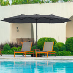 Mondawe 15ft Patio Umbrella Rectangular Outdoor Market Umbrella with Base and LED Lights Beige