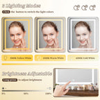 EnHomee Farmhouse Vanity Desk with Mirror and Lights White Vanity with Lighted Mirror Makeup Vanity Set with RGB Cabinets and Storage Drawers