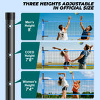 Patiassy Outdoor Portable Volleyball Net Set System for Backyard - Quick & Easy Setup Adjustable Height Steel Poles, PU Volleyball, Pump and Carrying Bag