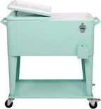 80 Quart Rolling Ice Chest, Portable Bar Drink Cooler with Catch Basin, Bottom Storage Tray and Bottle Opener for Patio Party BBQ Beach Activities