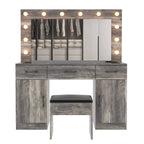 Ktaxon Large Makeup Vanity, Vanity Table Set w/ Visible Glass Top w/ Charging Station, White