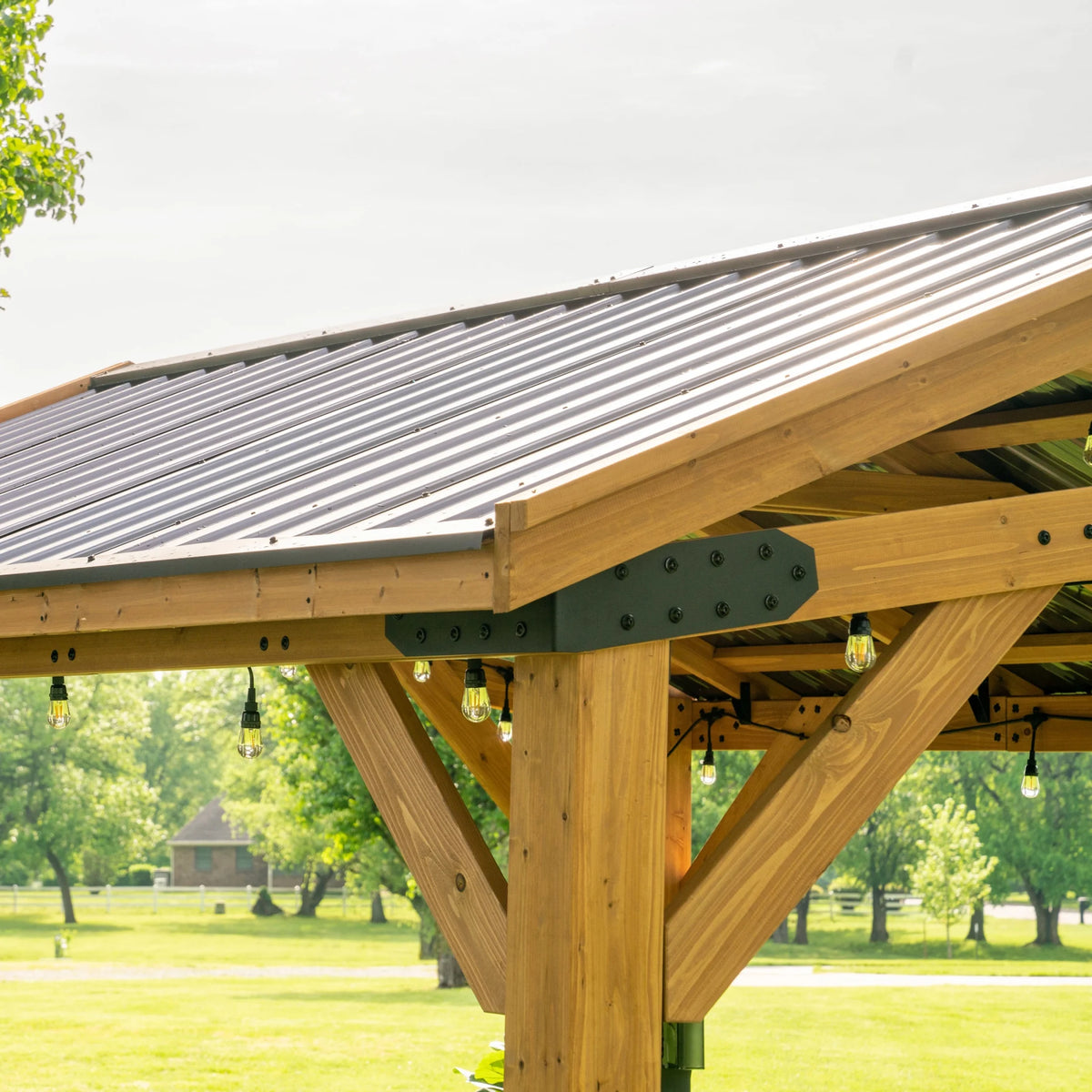 Backyard Discovery Norwood 14' x 12' Cedar Wood Gazebo, Galvanized Steel Roof, PowerPort