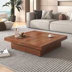 PORKISS Square Coffee Table, Modern Coffee Table with Sliding Top and Storage Space, Cocktail Table with Storage and Grain Veneer Finish, Freestanding Storage Coffee Table for Living Room, Walnut