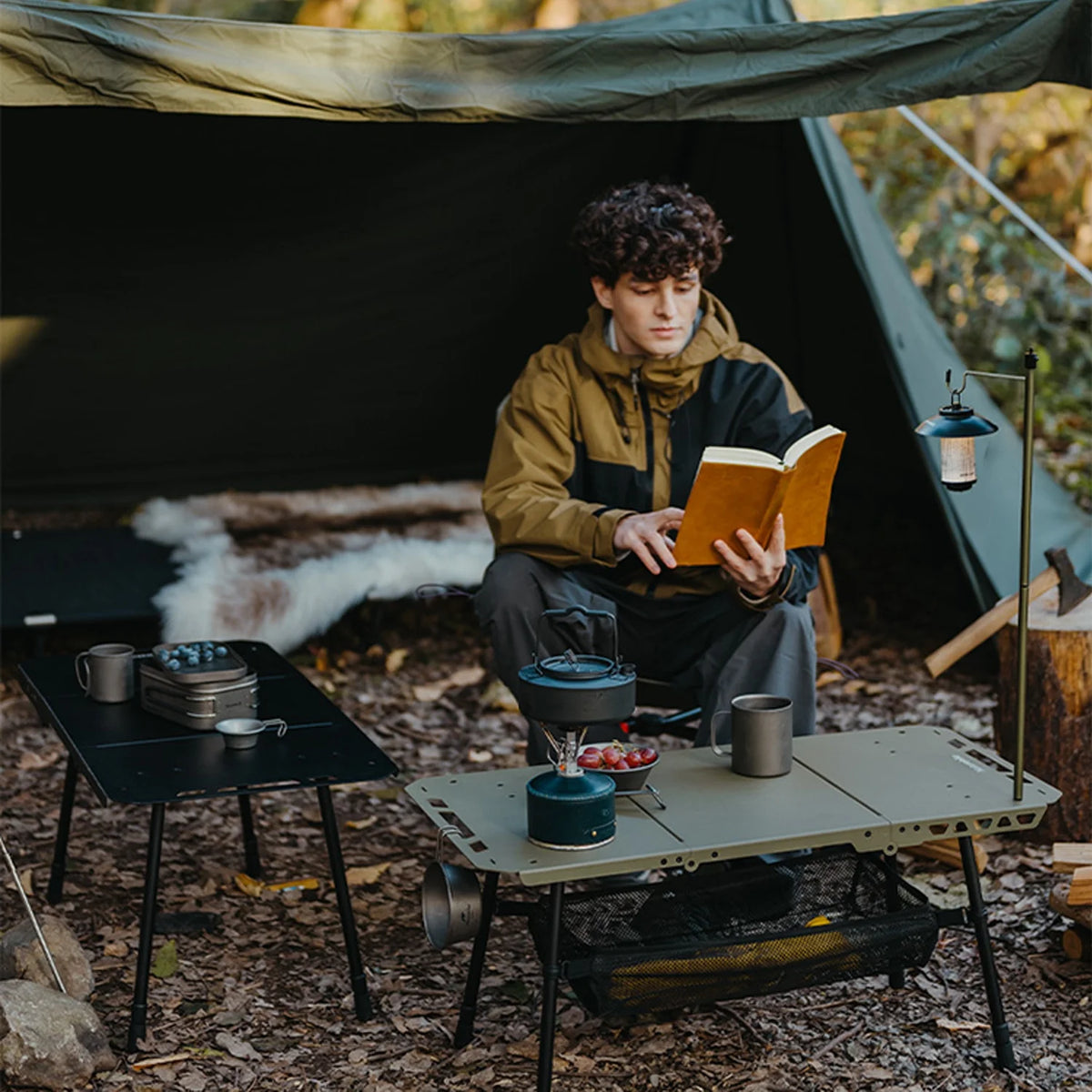 Naturehike, Portable Camping Table, Outdoor Detachable Tactical Camping Table, Lightweight Aluminium Camping Table with Light Pole, Adjustable Height