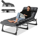 SLSY Folding Camping Cot with 2 Sided Cushion & Pillow, Adjustable 5-Position Outdoor Portable Folding Lounge Chair, Folding Sleeping Cots Bed