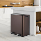 LAZY BUDDY Dual Garbage Can, Stainless Steel 16 Gallon Step Kitchen Trash Can with Soft-Close Lid, Double Compartment Garbage Recycling Bin