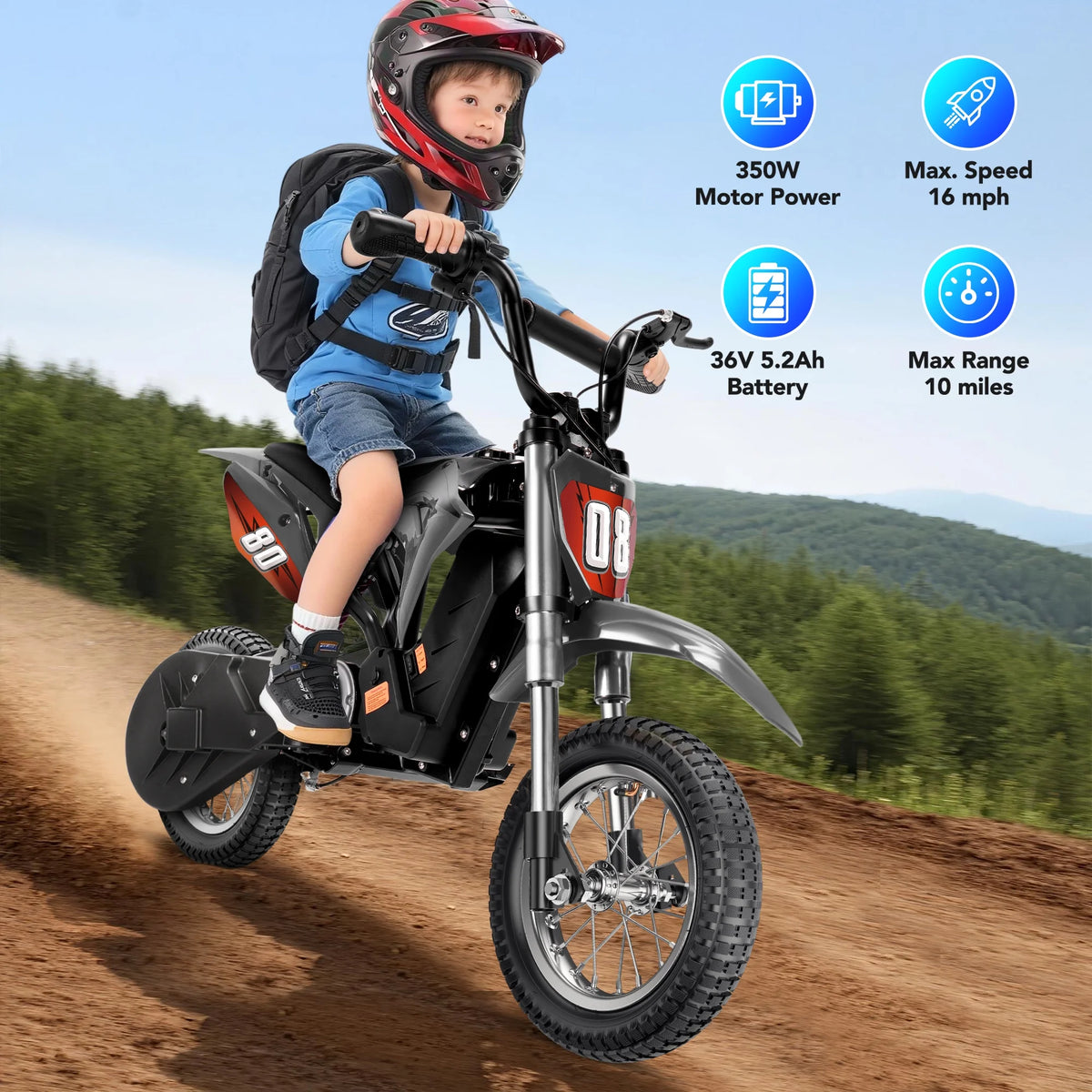 36V Kids Electric Dirt Bike,Fast Speed Electric Motorcycle Up to 16 MPH & 10 Miles Long-Range, 3-Speed Modes, Twist Grip Throttle, Dual Suspension & Brakes for Kids Ages 5-10 Ride on Toys