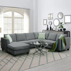 Harper & Bright Designs Modular Sectional Sofa with Ottoman Couch L Shape Corner Sofa Sets 7 Seats Fabric Couch for Living Room, Black, 112 * 87 inch