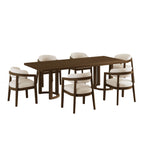 Christopher Knight Home 7-Piece Dining Set with 95" Wood Table, Curved Back Upholstered Armchairs, Walnut & Beige