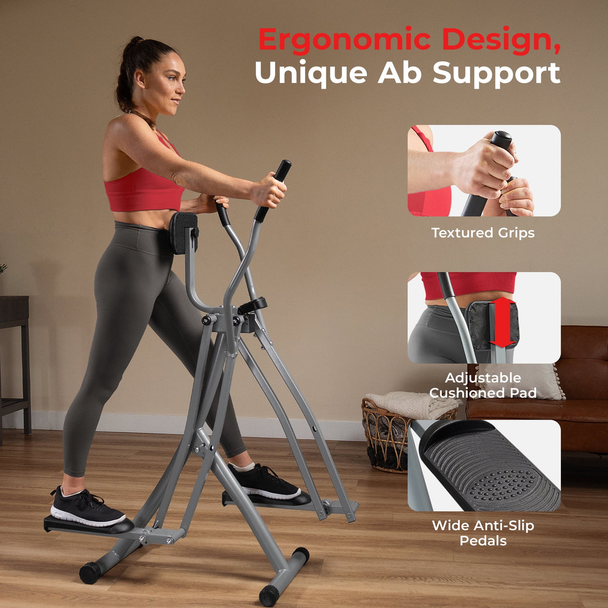 Sunny Health & Fitness Manual Air Walker Elliptical �?30�?Stride, Low Impact, Lightweight, Quiet with Free SunnyFit App