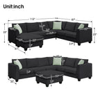 Harper & Bright Designs Modular Sectional Sofa with Ottoman Couch L Shape Corner Sofa Sets 7 Seats Fabric Couch for Living Room, Black, 112 * 87 inch