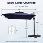 Alpha Joy 12x9ft Outdoor Patio Umbrella Large Rectangle Offset Cantilever Double Umbrella with 360°Rotation, Beige