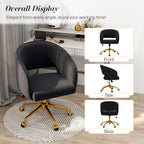 Home Office Swivel Desk Chair, Modern Velvet Vanity Chair, Height Adjustable Armchair with Gold Base, Ergonomic Office Chair for Task Study Computer Room, Beige
