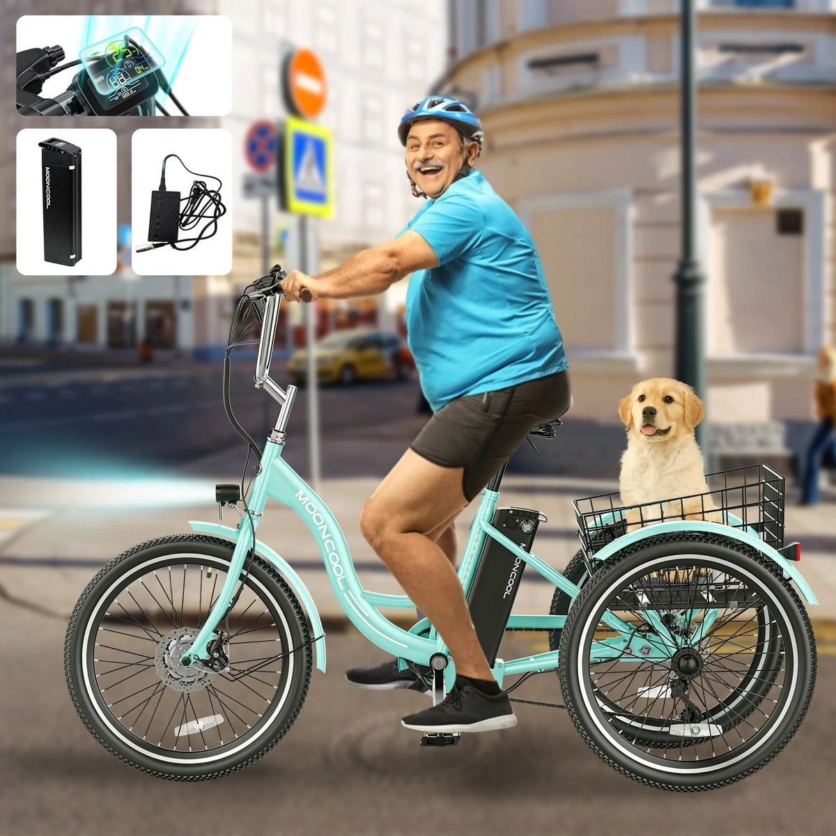 MOONCOOL 350W Motorized Electric Trike, 7 Speed 3 Wheel Electric Bicycle with 36V 10Ah Lithium Battery UL Certified, 24" Electric Tricycle for Adults with Rear Basket
