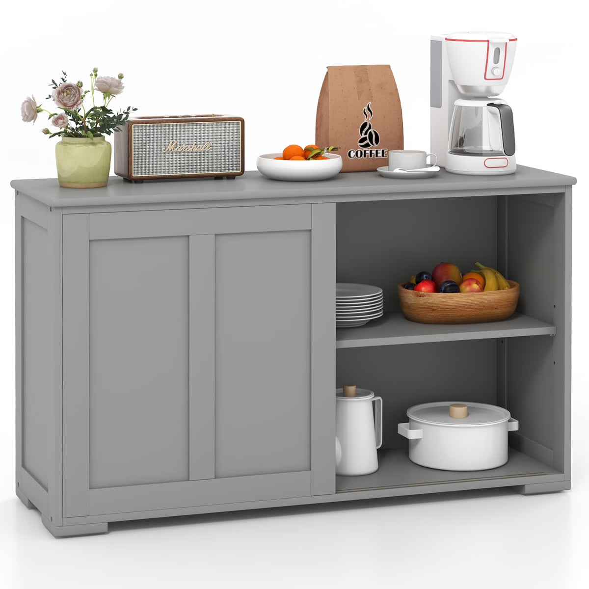 Costway Kitchen Storage Cabinet Sideboard Buffet Cupboard Wood Sliding Door Pantry White