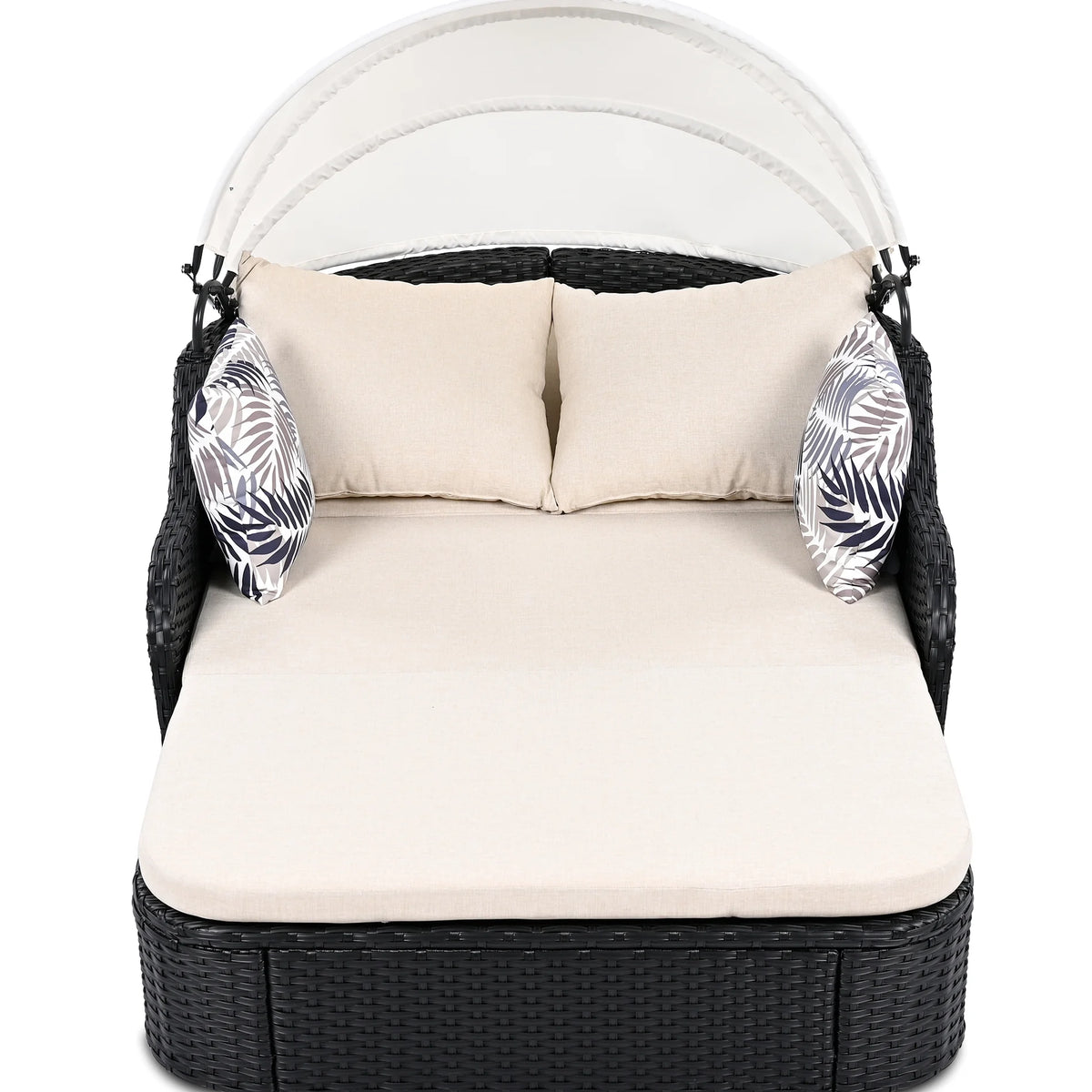 Outdoor Sun Lounger With Adjustable Canopy And Relaxing Pillow - Pe Black Blue Cushion 79.9" Daybed Cozy