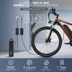 Vibespark Electric Bike, Electric Bike for Adults 26" EBike 500W Adult Electric Bicycle, 19.8MPH Electric Mountain Bike, 48V 7.8Ah Battery, Lockable Suspension Fork, Shimano 21 Speed, LCD Display