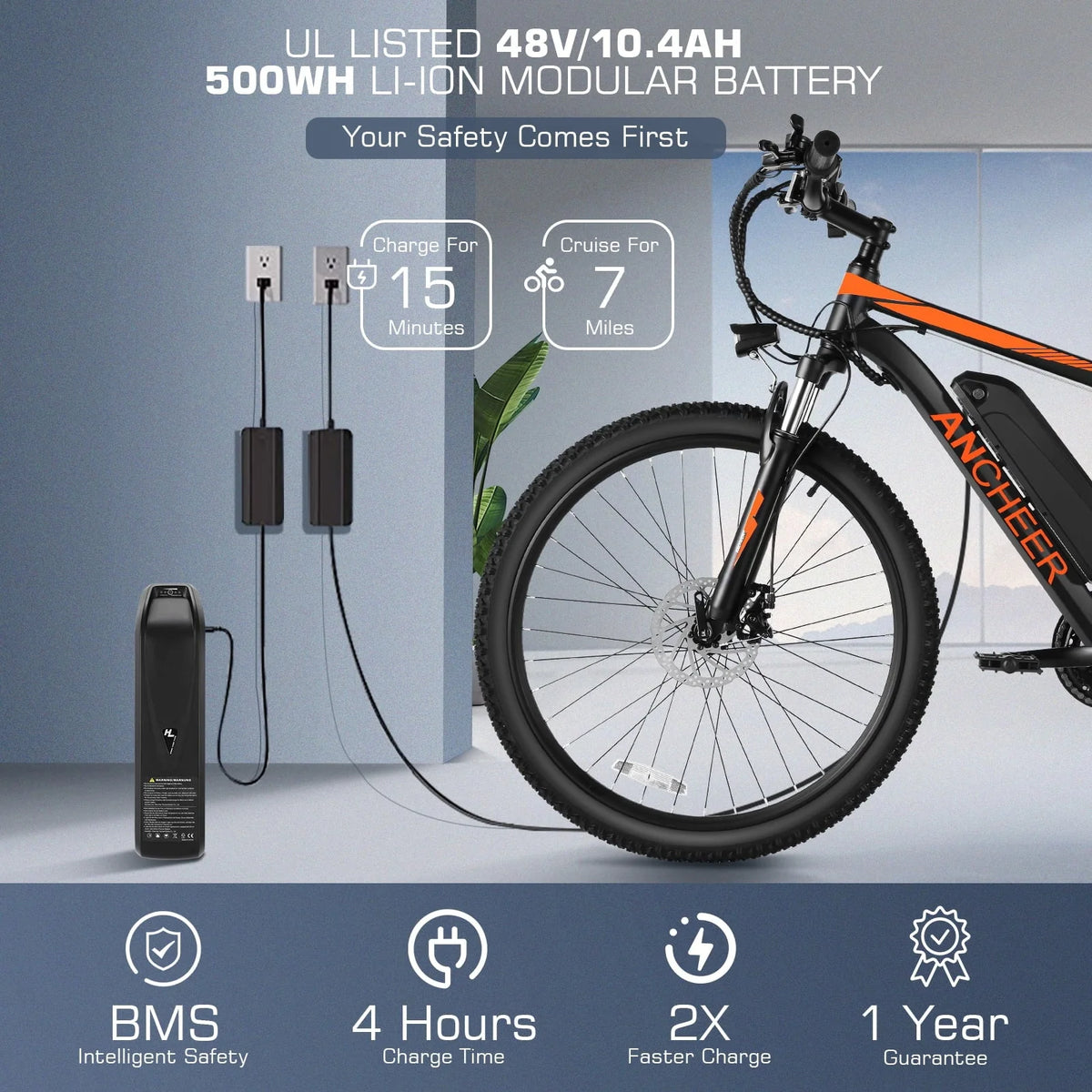 Vibespark Electric Bike, Electric Bike for Adults 26" EBike 500W Adult Electric Bicycle, 19.8MPH Electric Mountain Bike, 48V 7.8Ah Battery, Lockable Suspension Fork, Shimano 21 Speed, LCD Display