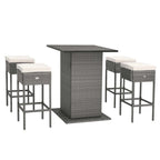 Topcobe 5 Pieces Outdoor Wicker Bar Table Set with Hidden Storage Shelves, Outdoor Patio Furniture for Garden Backyard Pool Deck-White
