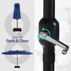 Summit Living 15 FT Double-Sided Solar Patio Umbrella with Base Large Outdoor Umbrella with LED Solar Lights - Haze Blue