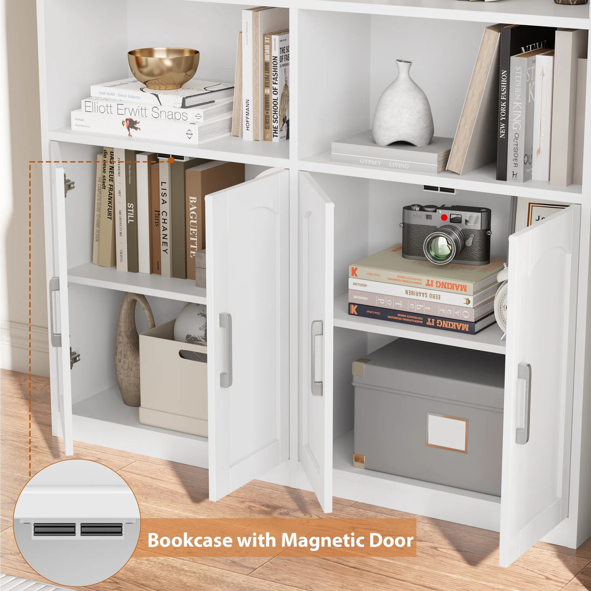 Homfa 73�� Tall Bookcases with Doors, 8 Cubes 6-Tier Double Row Bookshelf, White Bookcase for Living Room Home Office