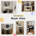 Veanerwood White Corner Vanity Desk with Mirror and Light,Makeup Table with 4 Drawers and Charging Station for Bedroom