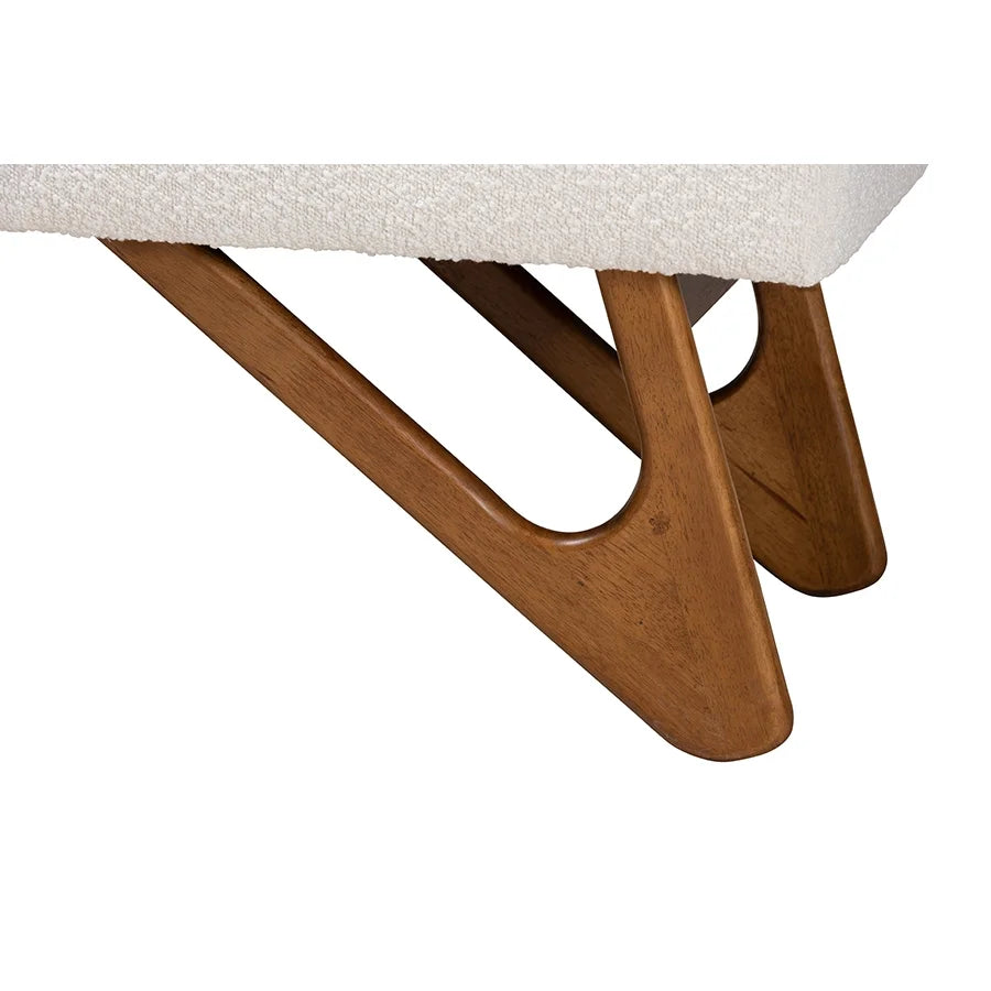 Baxton Studio Rika Japandi Cream Boucle Fabric and Walnut Brown Finished Wood Bench