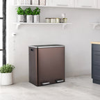 LAZY BUDDY Dual Garbage Can, Stainless Steel 16 Gallon Step Kitchen Trash Can with Soft-Close Lid, Double Compartment Garbage Recycling Bin