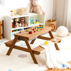 Costway 3-in-1 Kids Picnic Table Wooden Outdoor Sand & Water Table with Umbrella Play Boxes Green