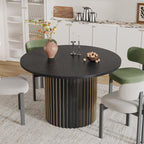Modern Round Dining Table, 47 Inch Small Circle Kitchen Tables for 4-6, Wood Strip Base, Farmhouse Table for Kitchen, Dinning Room, Walnut