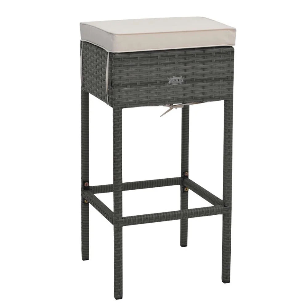 Topcobe 5 Pieces Outdoor Wicker Bar Table Set with Hidden Storage Shelves, Outdoor Patio Furniture for Garden Backyard Pool Deck-White