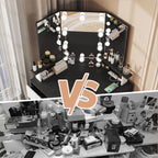 Veanerwood White Corner Vanity Desk with Mirror and Light,Makeup Table with 4 Drawers and Charging Station for Bedroom