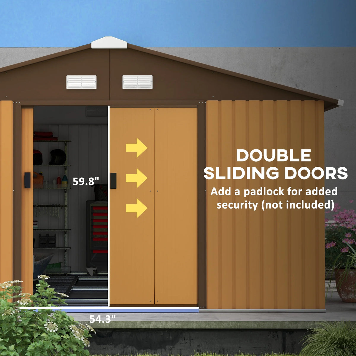 Outsunny 7' x 4' Metal Storage Shed Organizer, Garden Tool House with 4 Vents and 2 Sliding Doors for Backyard, Patio, Garage, Lawn, Dark Gray