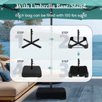 Summit Living 15 FT Double-Sided Solar Patio Umbrella with Base Large Outdoor Umbrella with LED Solar Lights - Haze Blue