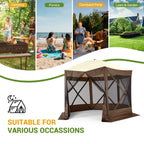 Pop Up Gazebo,Portable Outdoor Camping Canopy Screen Tent With Waterproof 6 Sidewalls&Mosquito Netting,Easy Up Windproof & Waterproof Party Tent For Lawn Garden Backyard,Grey/Brown