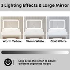 LIKIMIO Vanity Desk with LED  Mirror, Bedroom Makeup Table with 4 Drawers, Storage Stool, White