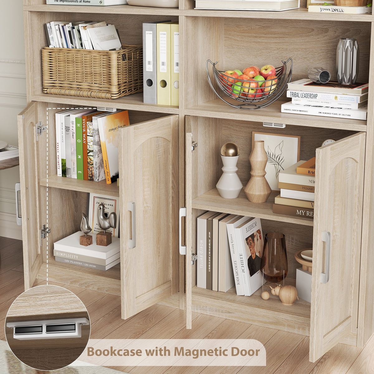 Homfa 73�� Tall Bookcases with Doors, 8 Cubes 6-Tier Double Row Bookshelf, White Bookcase for Living Room Home Office