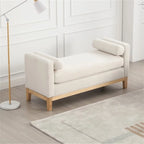 End of Bed Bench, 53.5" Boucle Fabric Upholstered Entryway Bench with Wood Legs & Bolster Pillows, Rolled Arm Cushioned Ottoman Foot Rest Long Stool Window Extra Seating for Bedroom, Ivory