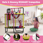 Mini Round Trampoline for Kids with Basketball Hoop, SEGMART 55'' Indoor Outdoor Toddler Trampoline with Enclosure Net, Swing, Sandbag, Ring, Ocean Balls, Small Trampoline Gift for Boys Girls, Blue