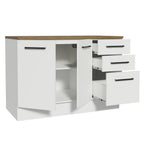 Madesa Hazel Kitchen Storage Buffet Base Cabinet with Adjustable Feet 47 Inch Engineered Wood Slab Doors Painted Finish Floor Mount Removable Plinth - White
