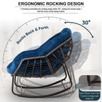 Outdoor Papasan Rocking Chair, Patio Oversized Wicker Egg Rocking Chair, Indoor & Outdoor Comfy Rocker Chair with Thick Cushion, Modern Lounge Chair for Front Porch, Garden, Backyard, Grey