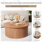 Oubayajia Round Coffee Table with Storage, Wood Lift Top Coffee Table, Waveform Panel, Natural