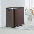 LAZY BUDDY Dual Garbage Can, Stainless Steel 16 Gallon Step Kitchen Trash Can with Soft-Close Lid, Double Compartment Garbage Recycling Bin