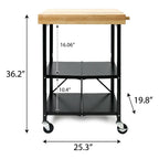 Origami Foldable Wheeled Portable Solid Wood Top Kitchen Island Bar Cart