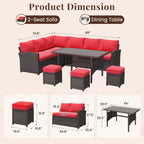 AECOJOY 7 Piece Patio Furniture Set PE Rattan Outdoor Dining Set Sectional Sofa Couch with Table Patio Conversation Set in Gray