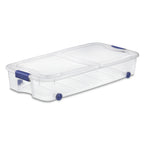 Sterilite 66 Quart Wheeled Latch Box, Clear Underbed Storage Bin with Lid, Blue, 4 Count