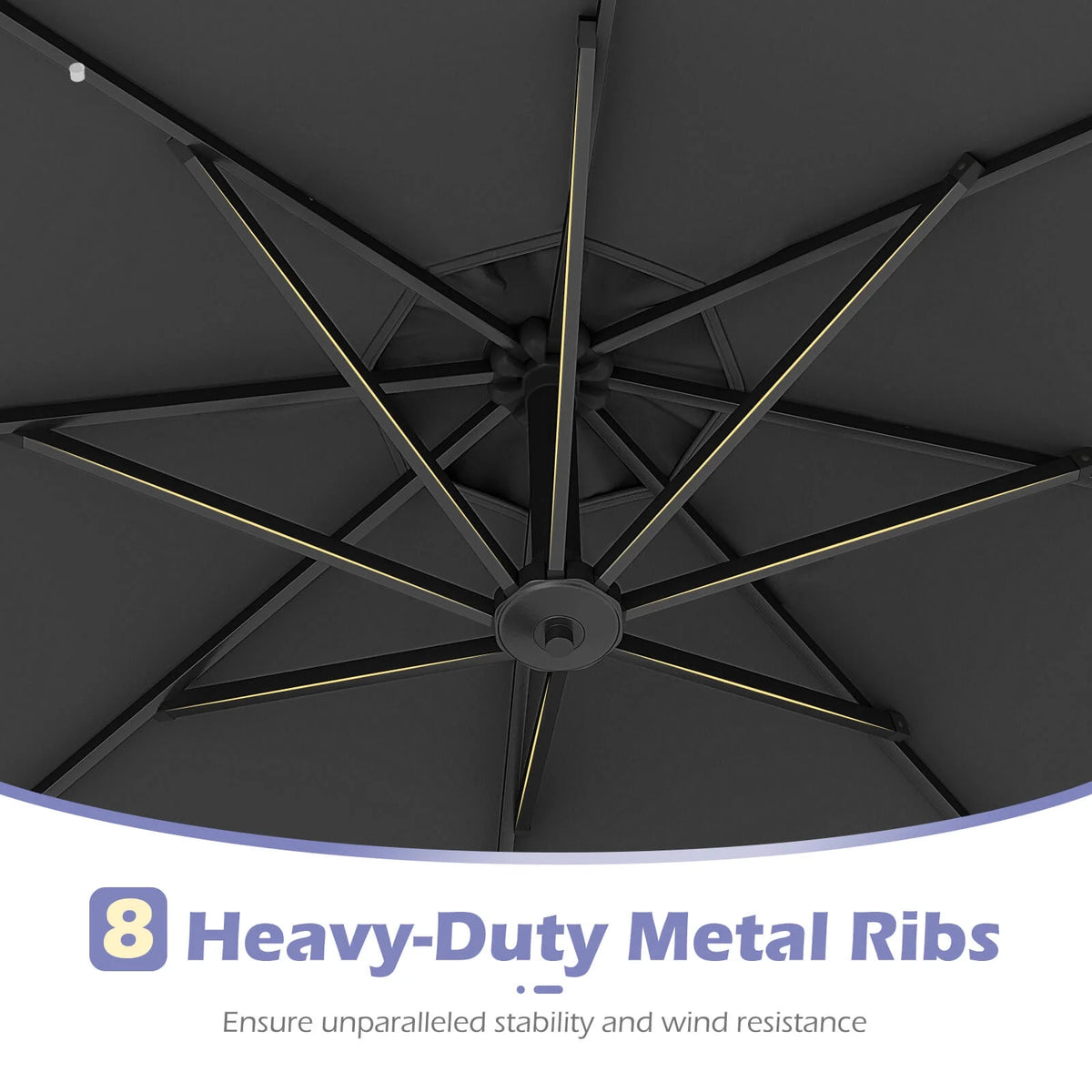 Costway 10 FT Solar Offset Hanging Umbrella Patio Cantilever Umbrella with 32 LED Lights Brown